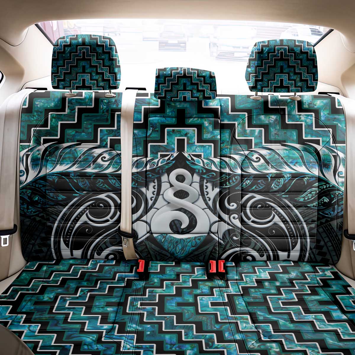 New Zealand Maori Back Car Seat Cover Poutama Pikorua Turquoise Paua Shell LT05 - Polynesian Pride