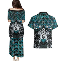 New Zealand Maori Couples Matching Puletasi and Hawaiian Shirt Poutama Pikorua Turquoise Paua Shell LT05 - Polynesian Pride