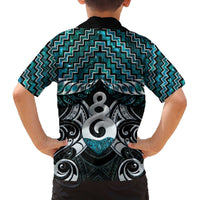 New Zealand Maori Family Matching Off The Shoulder Long Sleeve Dress and Hawaiian Shirt Poutama Pikorua Turquoise Paua Shell LT05 - Polynesian Pride