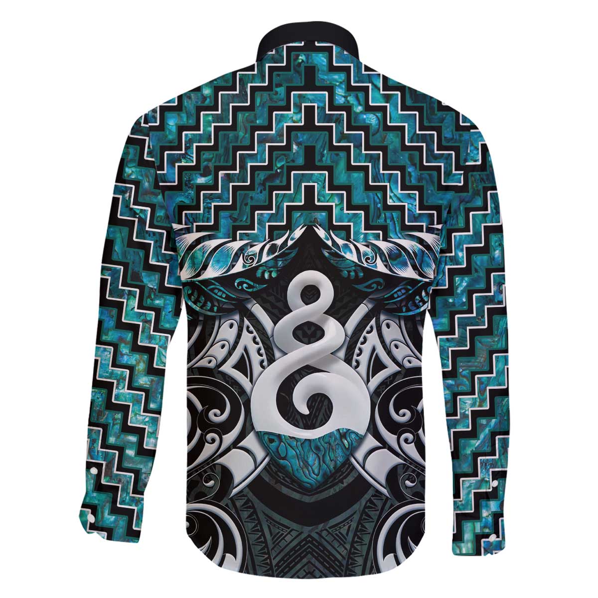 New Zealand Maori Family Matching Off The Shoulder Long Sleeve Dress and Hawaiian Shirt Poutama Pikorua Turquoise Paua Shell LT05 - Polynesian Pride