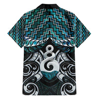 New Zealand Maori Family Matching Off Shoulder Short Dress and Hawaiian Shirt Poutama Pikorua Turquoise Paua Shell LT05 - Polynesian Pride