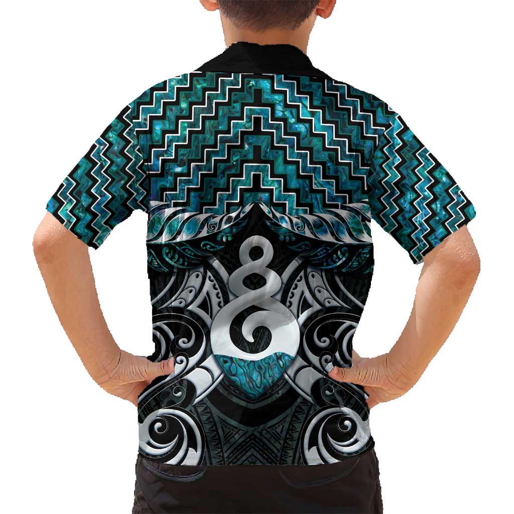 New Zealand Maori Family Matching Puletasi and Hawaiian Shirt Poutama Pikorua Turquoise Paua Shell LT05 - Polynesian Pride
