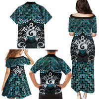 New Zealand Maori Family Matching Puletasi and Hawaiian Shirt Poutama Pikorua Turquoise Paua Shell LT05 - Polynesian Pride