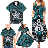 New Zealand Maori Family Matching Summer Maxi Dress and Hawaiian Shirt Poutama Pikorua Turquoise Paua Shell LT05 - Polynesian Pride