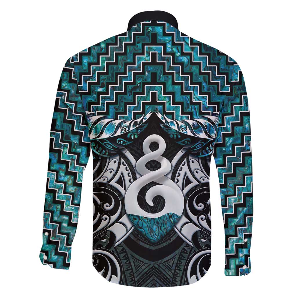 New Zealand Maori Family Matching Summer Maxi Dress and Hawaiian Shirt Poutama Pikorua Turquoise Paua Shell LT05 - Polynesian Pride