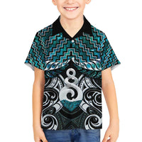 New Zealand Maori Family Matching Summer Maxi Dress and Hawaiian Shirt Poutama Pikorua Turquoise Paua Shell LT05 Son's Shirt Turquoise - Polynesian Pride