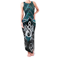 New Zealand Maori Family Matching Tank Maxi Dress and Hawaiian Shirt Poutama Pikorua Turquoise Paua Shell LT05 Mom's Dress Turquoise - Polynesian Pride
