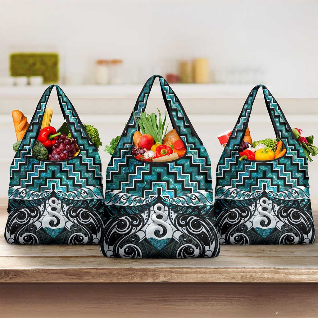 New Zealand Maori Grocery Bag Poutama Pikorua Turquoise Paua Shell