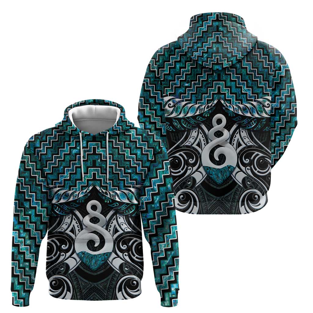 New Zealand Maori Hoodie Poutama Pikorua Turquoise Paua Shell LT05 - Polynesian Pride