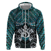 New Zealand Maori Hoodie Poutama Pikorua Turquoise Paua Shell LT05 Zip Hoodie Turquoise - Polynesian Pride