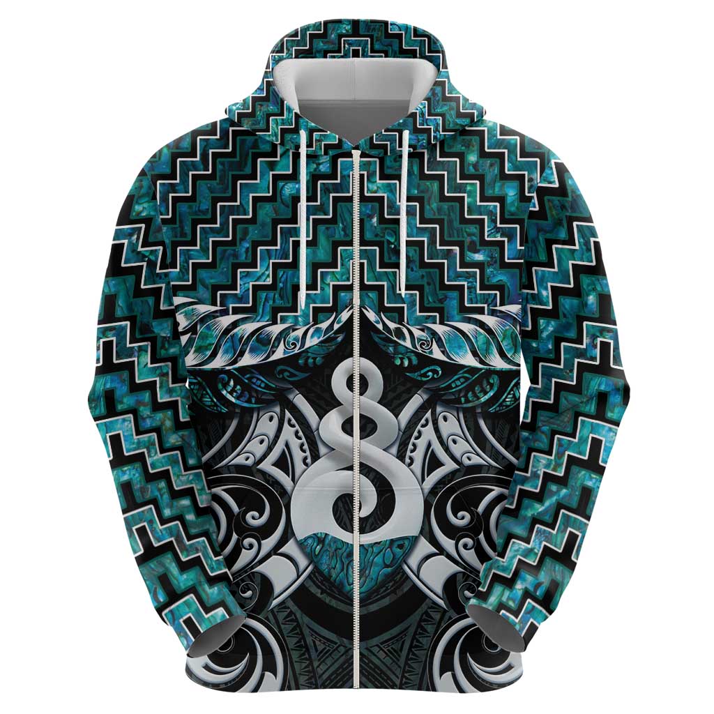 New Zealand Maori Hoodie Poutama Pikorua Turquoise Paua Shell LT05 - Polynesian Pride