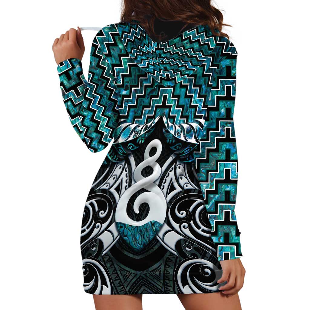 New Zealand Maori Hoodie Dress Poutama Pikorua Turquoise Paua Shell LT05 - Polynesian Pride