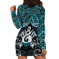New Zealand Maori Hoodie Dress Poutama Pikorua Turquoise Paua Shell LT05 - Polynesian Pride