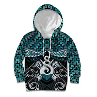 New Zealand Maori Kid Hoodie Poutama Pikorua Turquoise Paua Shell LT05 Hoodie Turquoise - Polynesian Pride