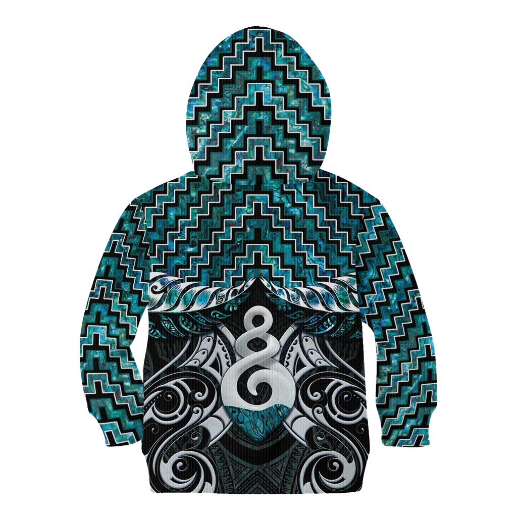 New Zealand Maori Kid Hoodie Poutama Pikorua Turquoise Paua Shell LT05 - Polynesian Pride