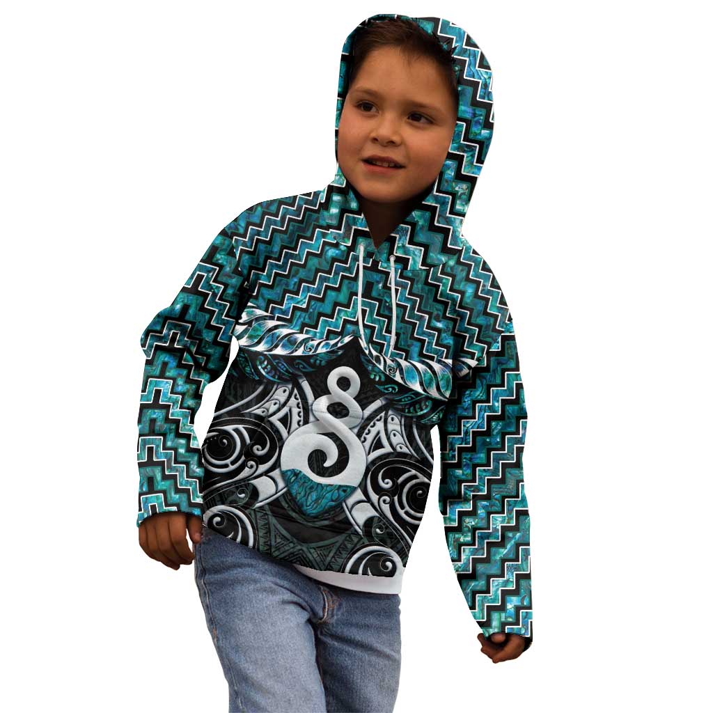 New Zealand Maori Kid Hoodie Poutama Pikorua Turquoise Paua Shell LT05 - Polynesian Pride