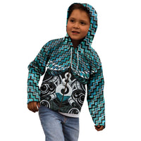 New Zealand Maori Kid Hoodie Poutama Pikorua Turquoise Paua Shell LT05 - Polynesian Pride