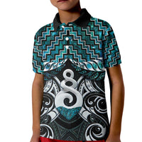 New Zealand Maori Kid Polo Shirt Poutama Pikorua Turquoise Paua Shell LT05 Kid Turquoise - Polynesian Pride