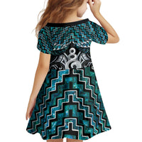 New Zealand Maori Kid Short Sleeve Dress Poutama Pikorua Turquoise Paua Shell LT05 - Polynesian Pride