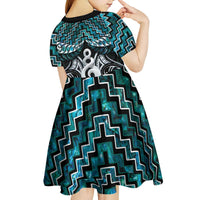 New Zealand Maori Kid Short Sleeve Dress Poutama Pikorua Turquoise Paua Shell LT05 - Polynesian Pride