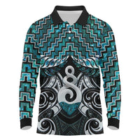 New Zealand Maori Long Sleeve Polo Shirt Poutama Pikorua Turquoise Paua Shell LT05 Turquoise - Polynesian Pride