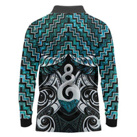 New Zealand Maori Long Sleeve Polo Shirt Poutama Pikorua Turquoise Paua Shell LT05 - Polynesian Pride