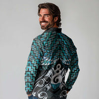 New Zealand Maori Long Sleeve Polo Shirt Poutama Pikorua Turquoise Paua Shell LT05 - Polynesian Pride