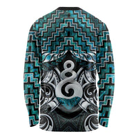 New Zealand Maori Long Sleeve Shirt Poutama Pikorua Turquoise Paua Shell LT05 - Polynesian Pride
