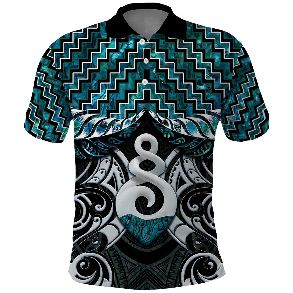 New Zealand Maori Polo Shirt Poutama Pikorua Turquoise Paua Shell LT05 Turquoise - Polynesian Pride