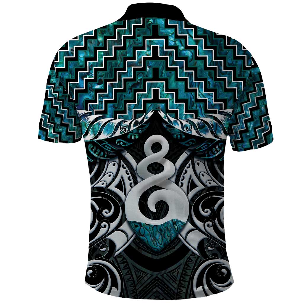 New Zealand Maori Polo Shirt Poutama Pikorua Turquoise Paua Shell LT05 - Polynesian Pride