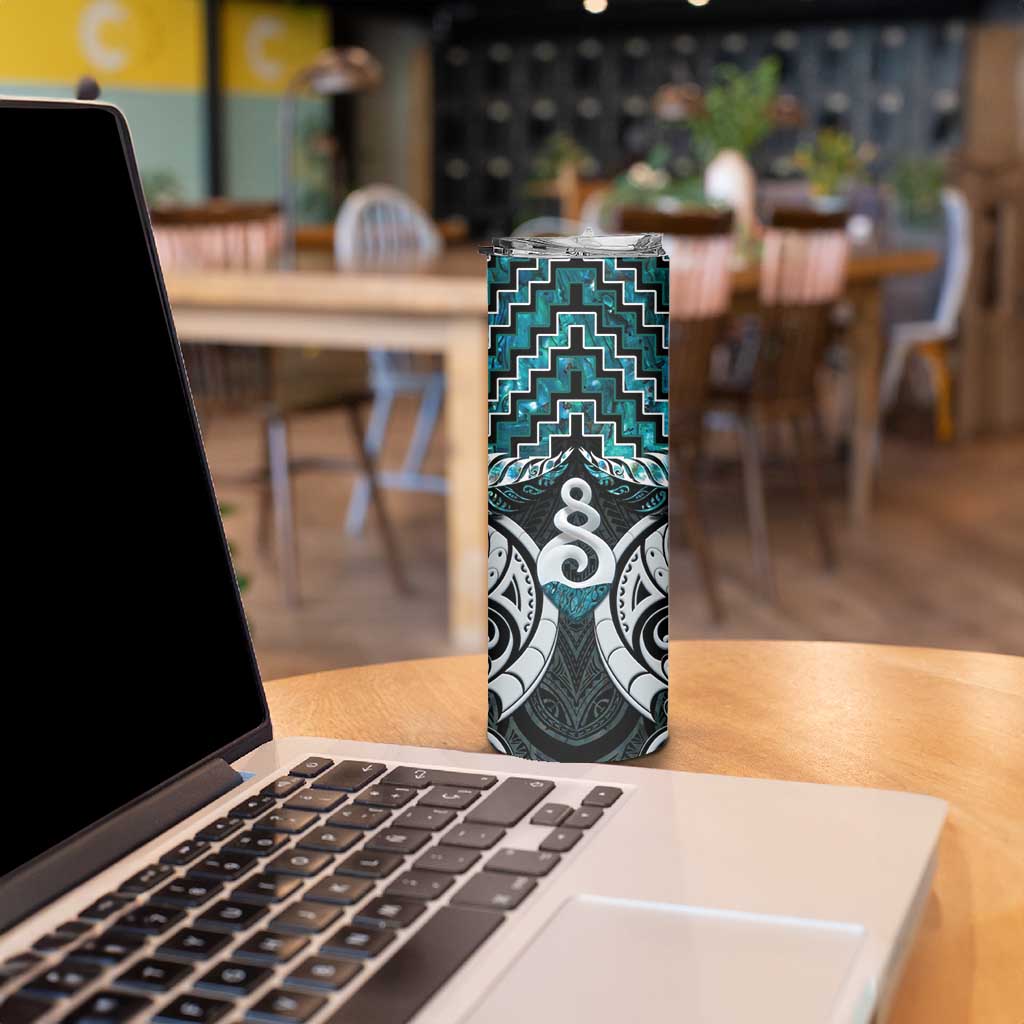 New Zealand Maori Skinny Tumbler Poutama Pikorua Turquoise Paua Shell LT05 - Polynesian Pride