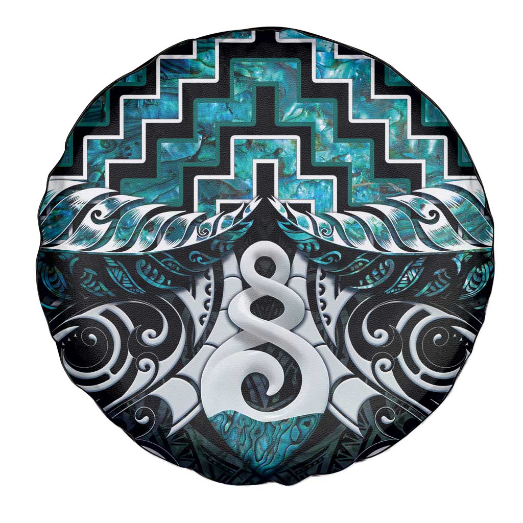 New Zealand Maori Spare Tire Cover Poutama Pikorua Turquoise Paua Shell LT05 - Polynesian Pride