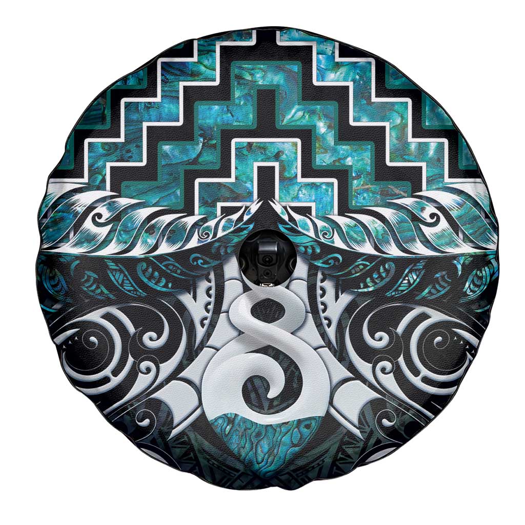 New Zealand Maori Spare Tire Cover Poutama Pikorua Turquoise Paua Shell LT05 - Polynesian Pride