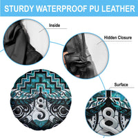 New Zealand Maori Spare Tire Cover Poutama Pikorua Turquoise Paua Shell LT05 - Polynesian Pride