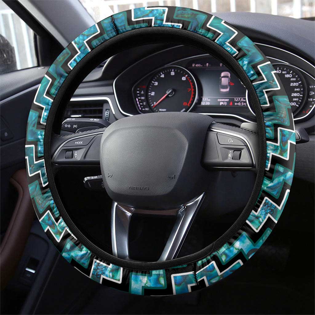 New Zealand Maori Steering Wheel Cover Poutama Pikorua Turquoise Paua Shell LT05 - Polynesian Pride