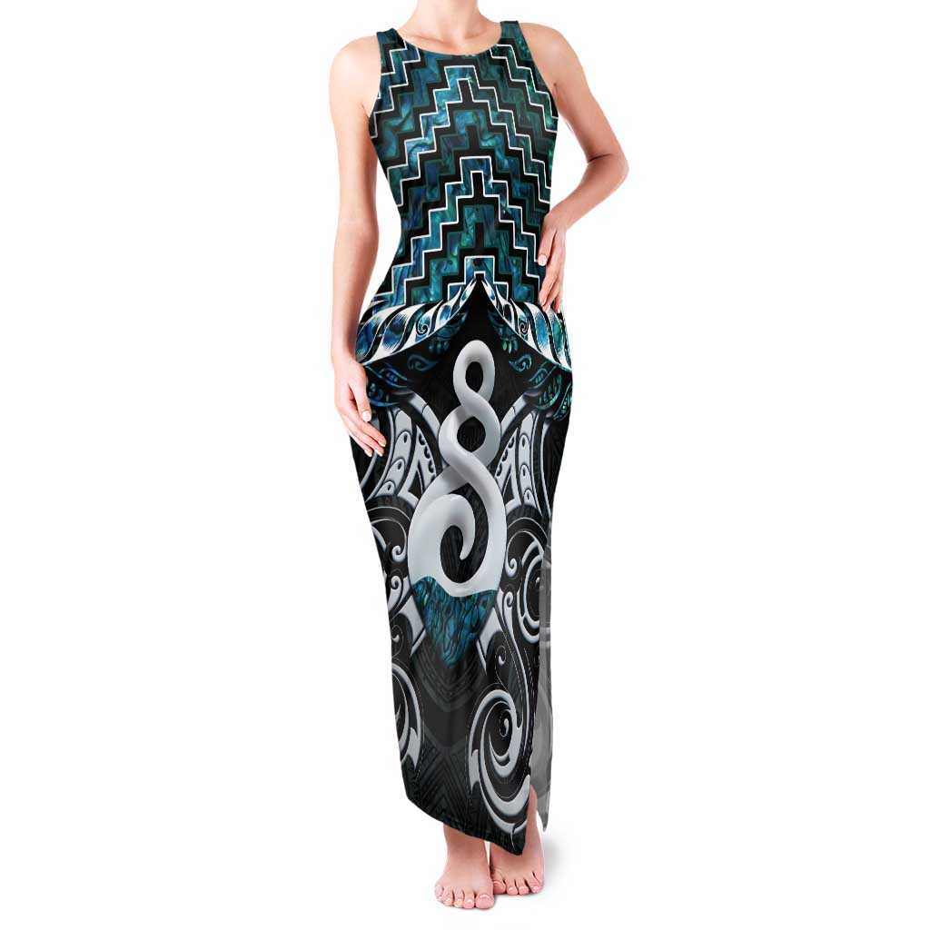 New Zealand Maori Tank Maxi Dress Poutama Pikorua Turquoise Paua Shell LT05 Women Turquoise - Polynesian Pride