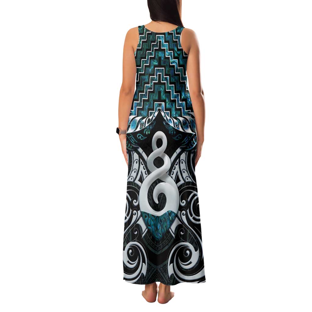 New Zealand Maori Tank Maxi Dress Poutama Pikorua Turquoise Paua Shell LT05 - Polynesian Pride