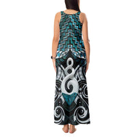 New Zealand Maori Tank Maxi Dress Poutama Pikorua Turquoise Paua Shell LT05 - Polynesian Pride