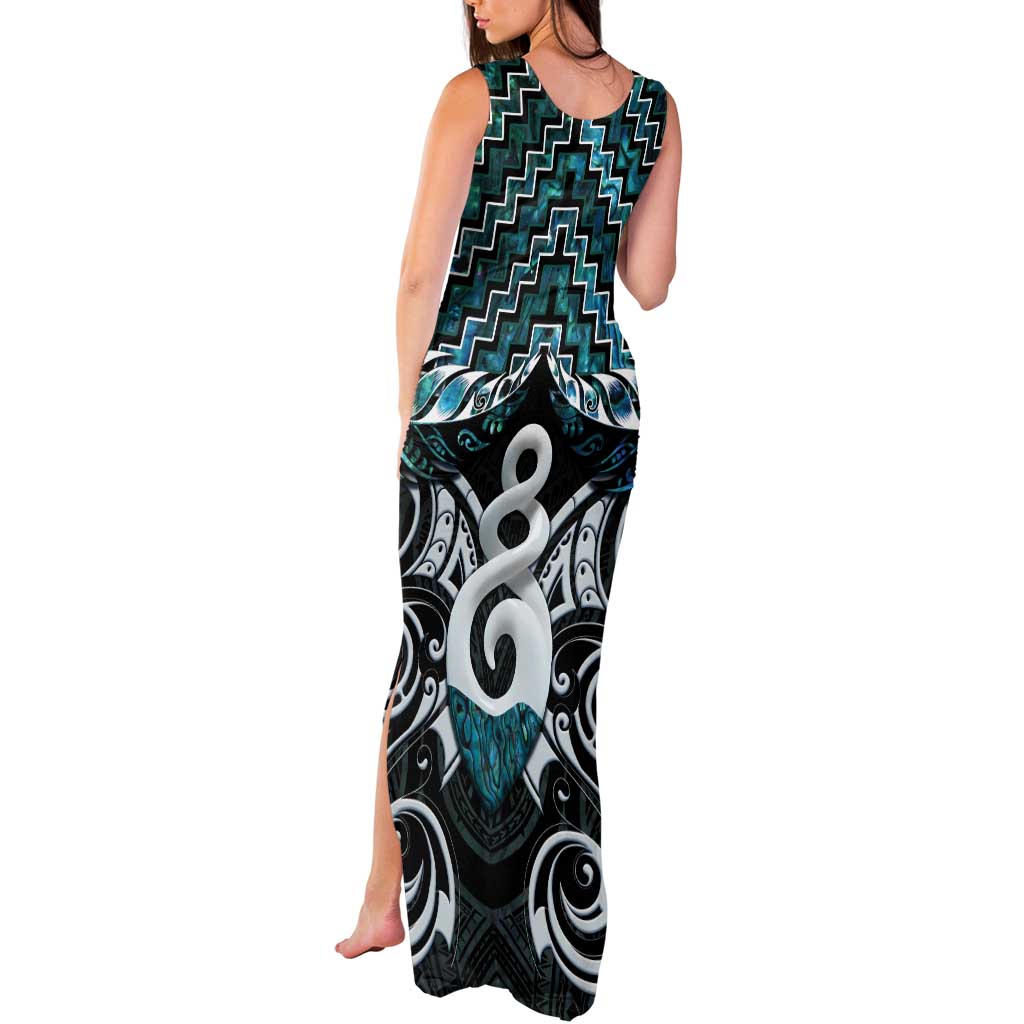 New Zealand Maori Tank Maxi Dress Poutama Pikorua Turquoise Paua Shell LT05 - Polynesian Pride