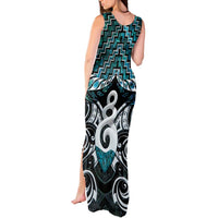 New Zealand Maori Tank Maxi Dress Poutama Pikorua Turquoise Paua Shell LT05 - Polynesian Pride