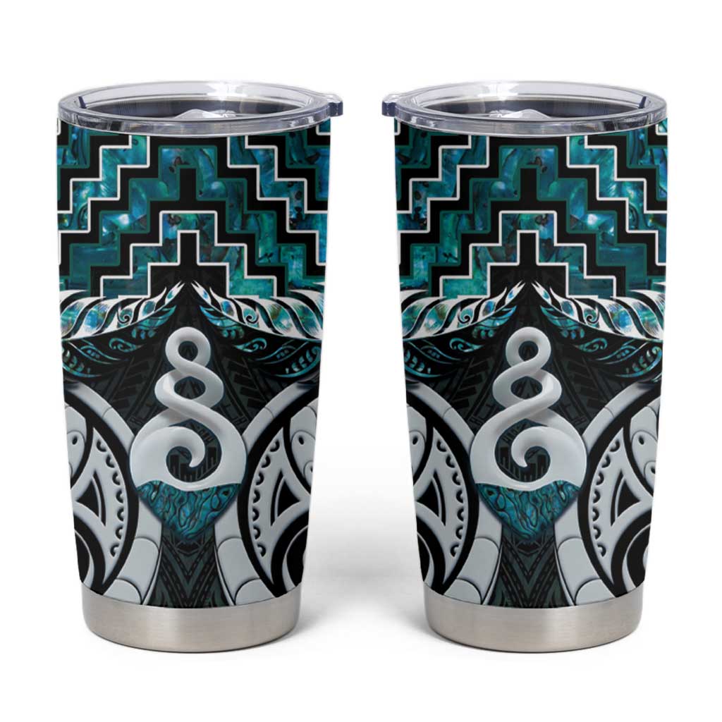 New Zealand Maori Tumbler Cup Poutama Pikorua Turquoise Paua Shell LT05 Turquoise - Polynesian Pride