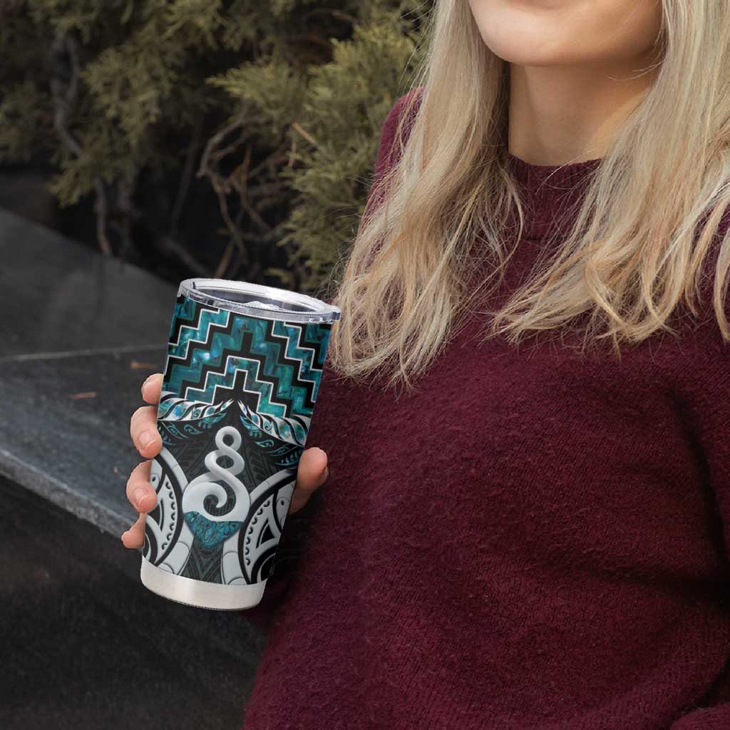 New Zealand Maori Tumbler Cup Poutama Pikorua Turquoise Paua Shell LT05 - Polynesian Pride
