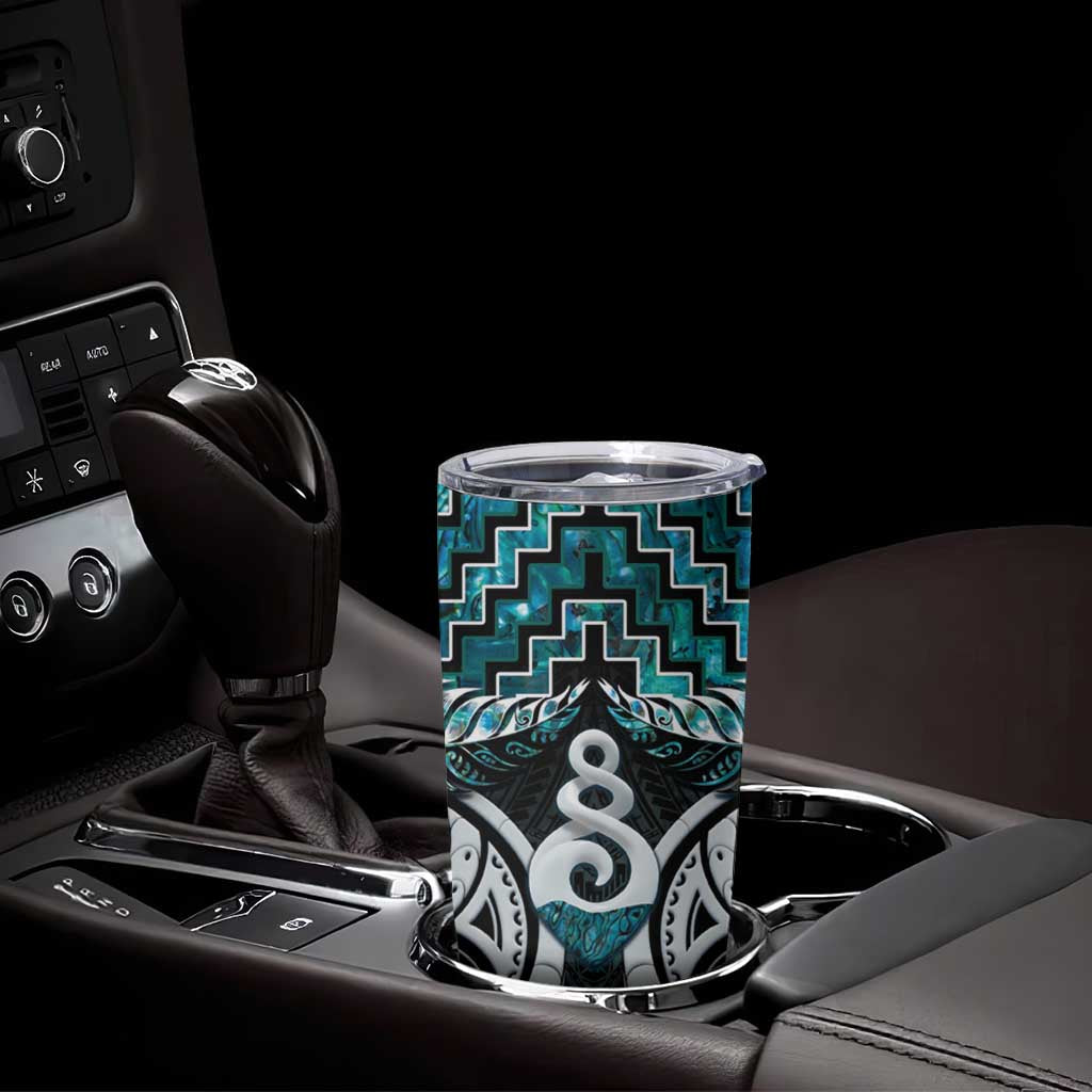 New Zealand Maori Tumbler Cup Poutama Pikorua Turquoise Paua Shell LT05 - Polynesian Pride