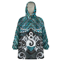 New Zealand Maori Wearable Blanket Hoodie Poutama Pikorua Turquoise Paua Shell LT05 One Size Turquoise - Polynesian Pride