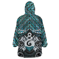 New Zealand Maori Wearable Blanket Hoodie Poutama Pikorua Turquoise Paua Shell LT05 - Polynesian Pride