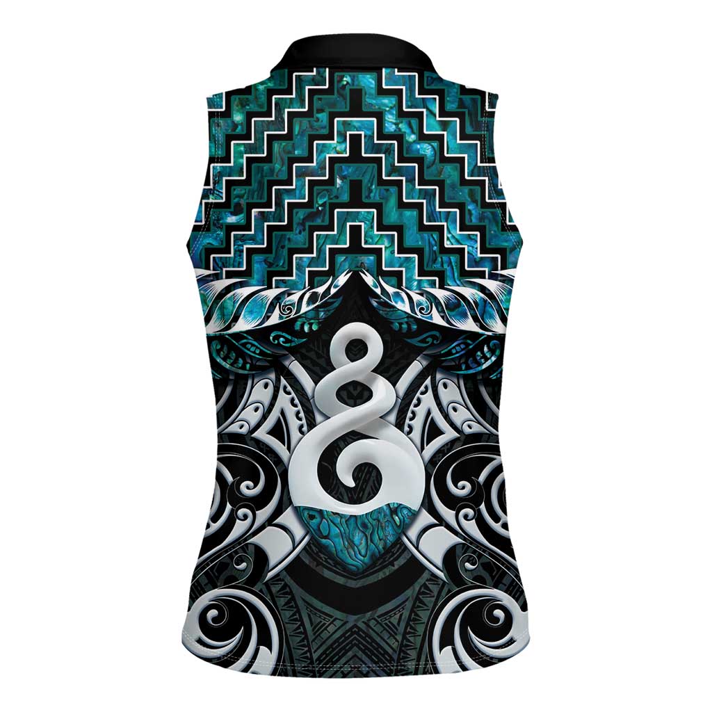New Zealand Maori Women Sleeveless Polo Shirt Poutama Pikorua Turquoise Paua Shell LT05 - Polynesian Pride