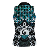 New Zealand Maori Women Sleeveless Polo Shirt Poutama Pikorua Turquoise Paua Shell LT05 - Polynesian Pride