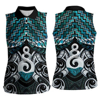 New Zealand Maori Women Sleeveless Polo Shirt Poutama Pikorua Turquoise Paua Shell LT05 - Polynesian Pride