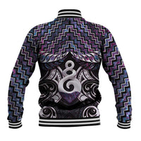 New Zealand Maori Baseball Jacket Poutama Pikorua Purple Paua Shell