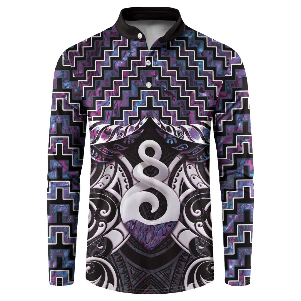 New Zealand Maori Button Sweatshirt Poutama Pikorua Purple Paua Shell LT05 Purple - Polynesian Pride